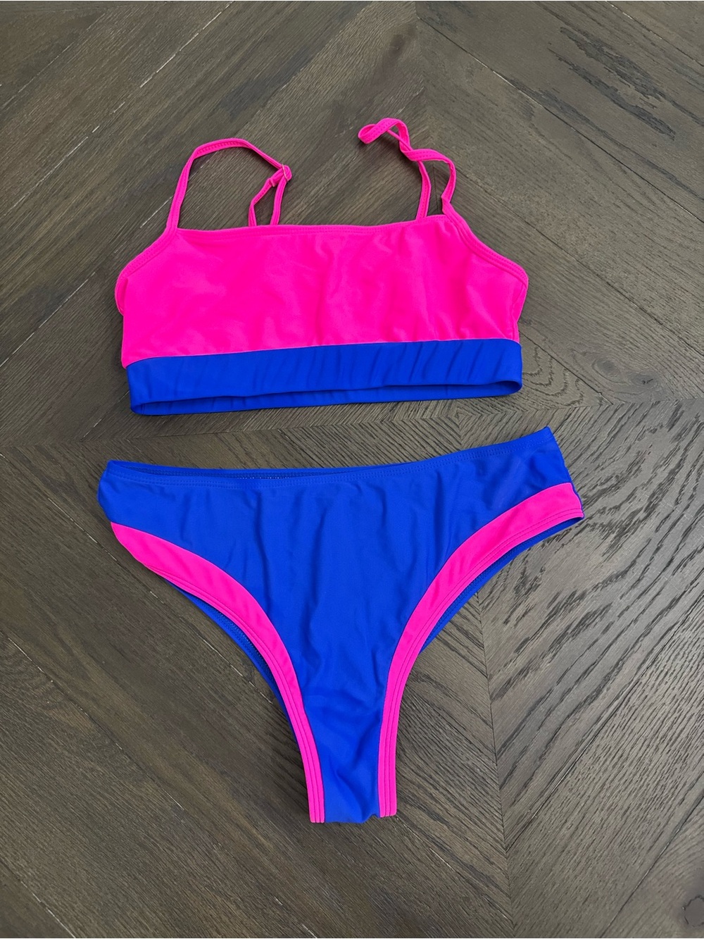 SHEIN Hot Pink and Royal Blue Colorblock Two-Piece Bikini